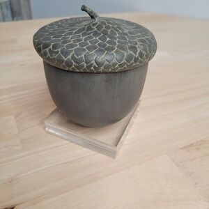 Vtg Hen-Feathers Acorn‎ Trinket Box Grey Textured Lidded Decorative Jar Cottage